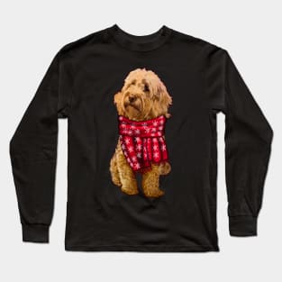 Cavapoo Cavoodle in festive red scarf- cute cavalier king charles spaniel snug in a snowflake themed scarf Long Sleeve T-Shirt